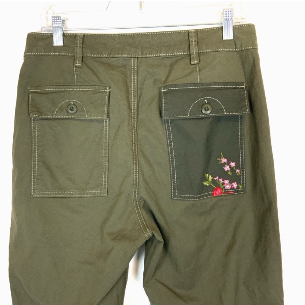 Anthropologie Green Khaki Embroidered Pants - Picture 9 of 11